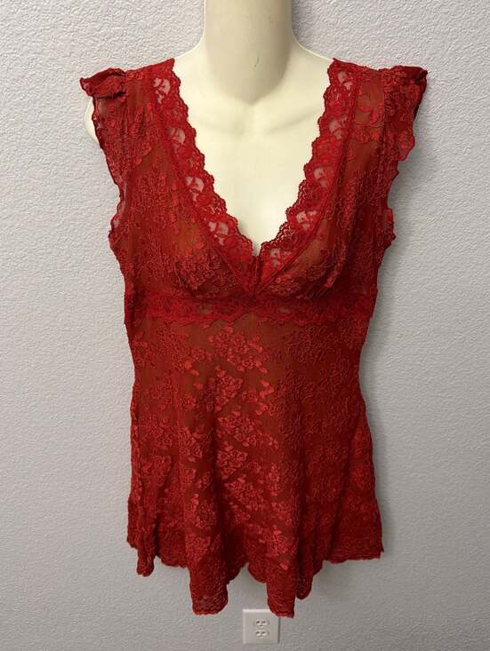 Vintage Bebe Y2K Floral Lace Mini Dress with Ruffle-Rust - Picture 4 of 5